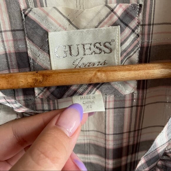 Vintage GUESS Jeans Plaid Short Sleeve Button Up Top - Picture 8 of 8